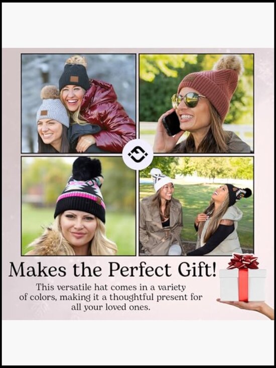 Soft Knit Pom Pom Beanie with Faux Fur Pom, Acrylic Winter Hat